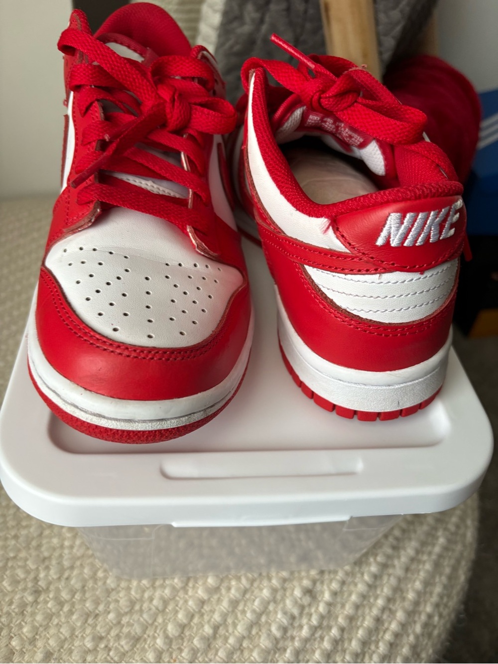 Nike Red and White Low-Top Dunk Style Sneakers - Picture 4 of 5